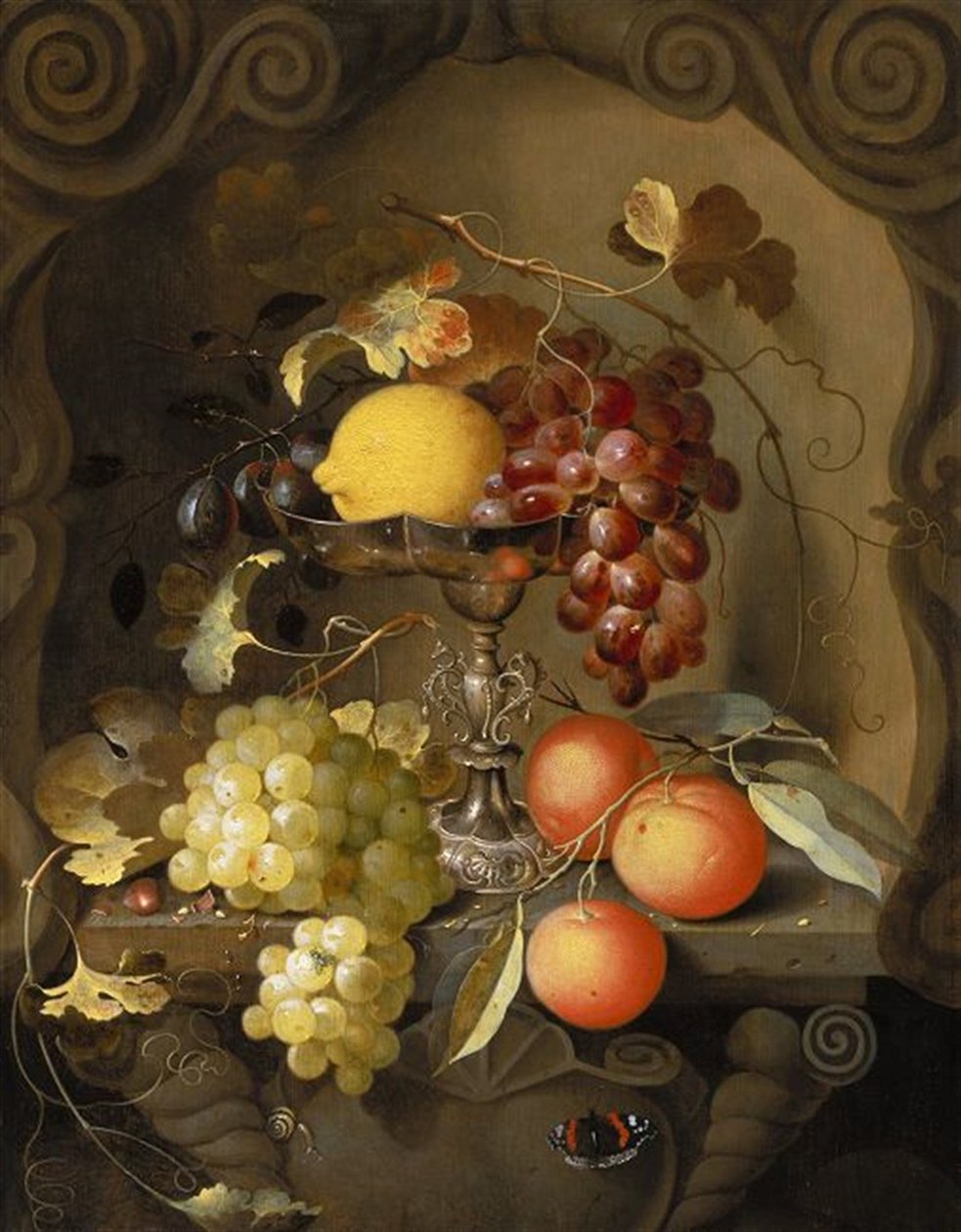 Nature morte de fruits sur et autour d