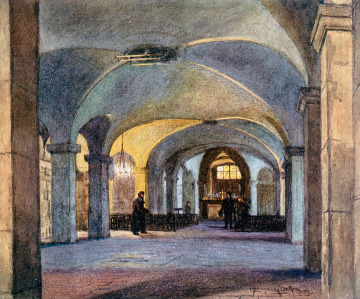 La chapelle de la Sainte-Foi, dans la crypte (lithographie couleur) - Lawrence Deller