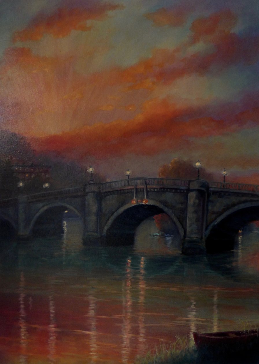 Coucher de soleil sur le pont de Richmond, 2022 (huile sur toile) - Lee Campbell