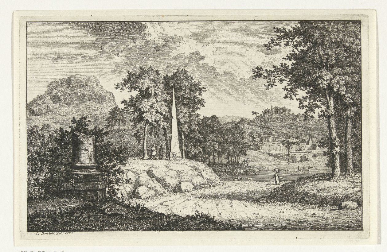 Paysage vallonné avec obélisque le long de la route - Leendert Brasser