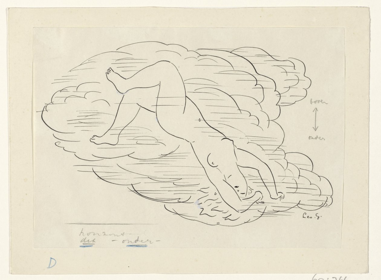 Femme nue dans les nuages - Leo Gestel (signed by artist)