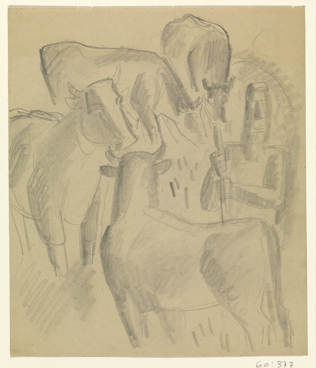 Paysan avec quatre vaches - Leo Gestel
