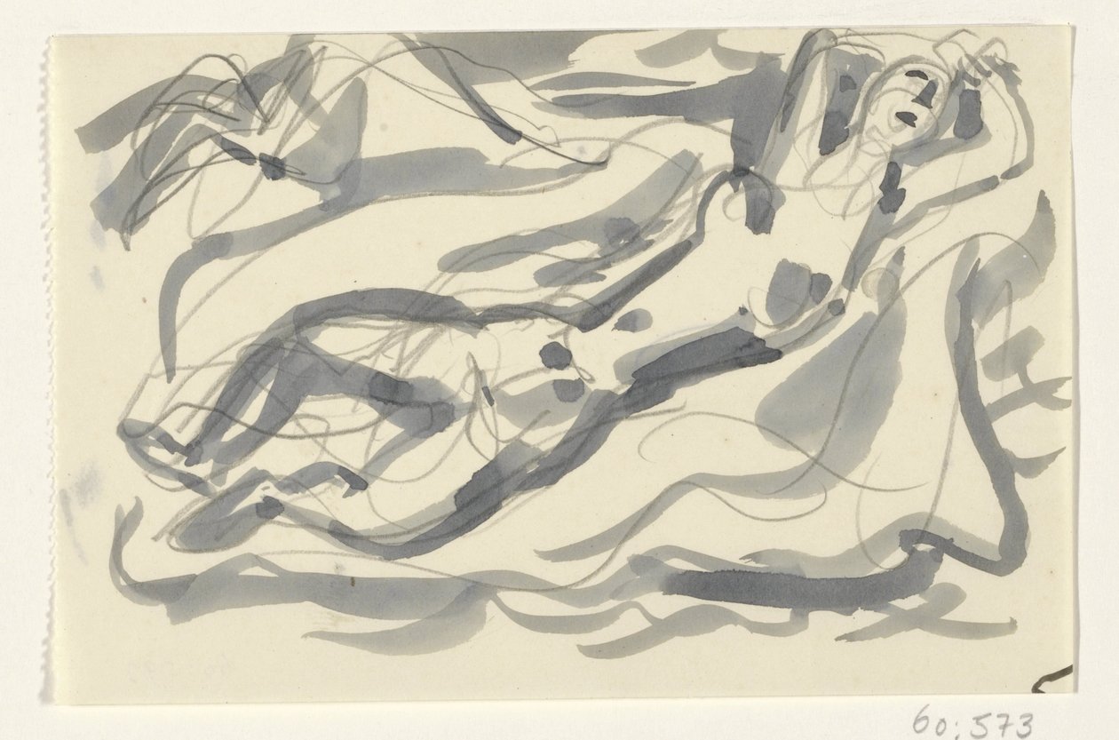 Femme nue et cheval dans la mer - Leo Gestel