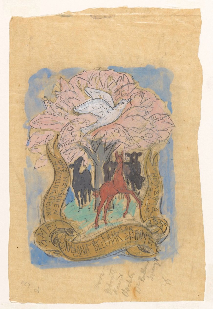 Dessin de conception pour une félicitation à la naissance de Juliana Bellaar Spruyt - Leo Gestel