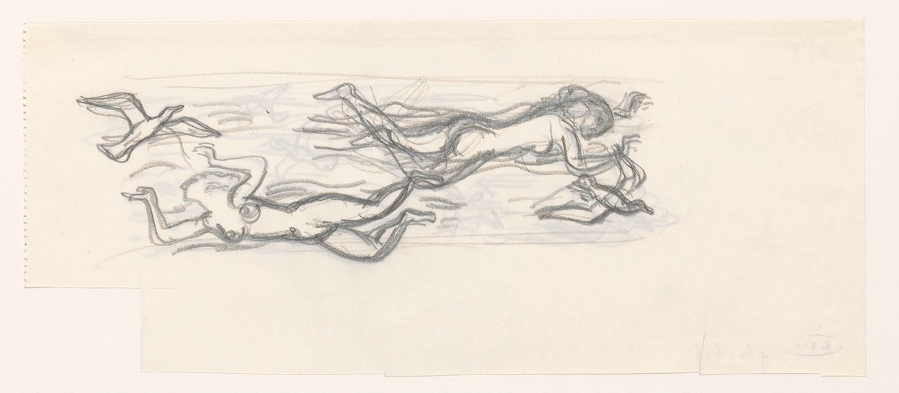 Femmes nues flottant dans les airs parmi les mouettes - Leo Gestel