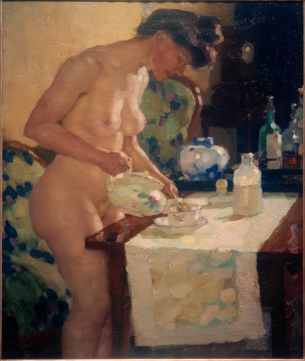 Modèle à la table de thé - Leo Putz
