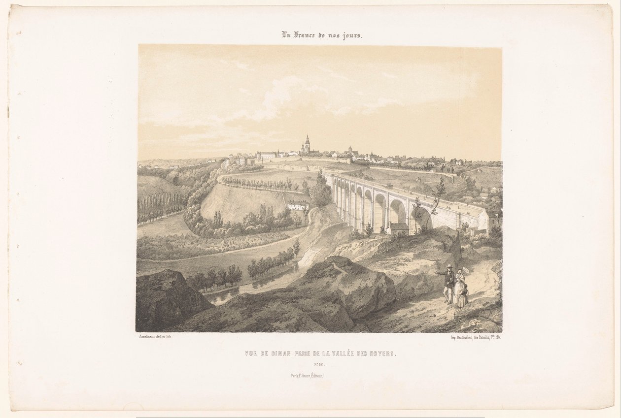 Vue de Dinan et du viaduc sur la rivière Rance, Vue de Dinan prise de la Vallée des Noyers, La France de nos jours - Leon Auguste Asselineau