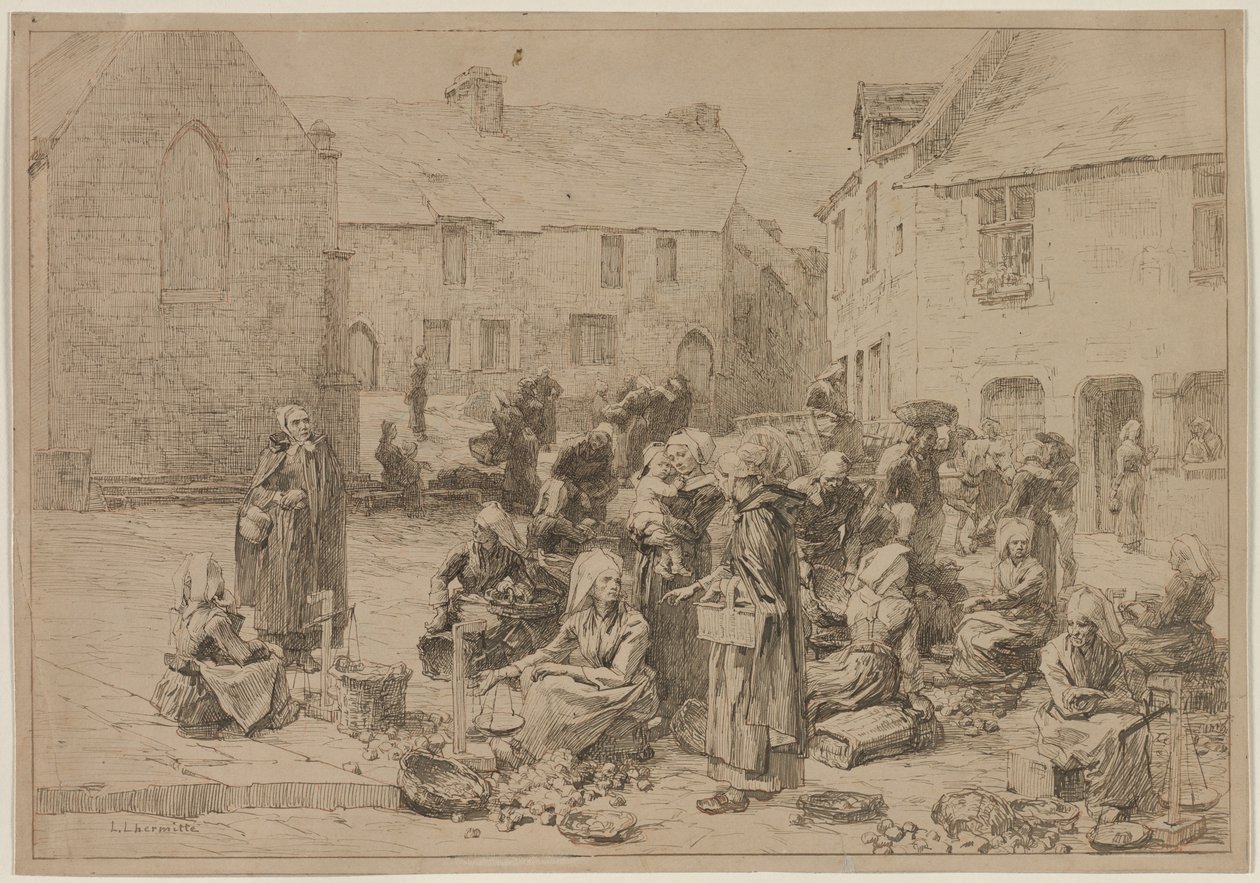 Le marché aux pommes à Landerneau - Leon Augustin Lhermitte