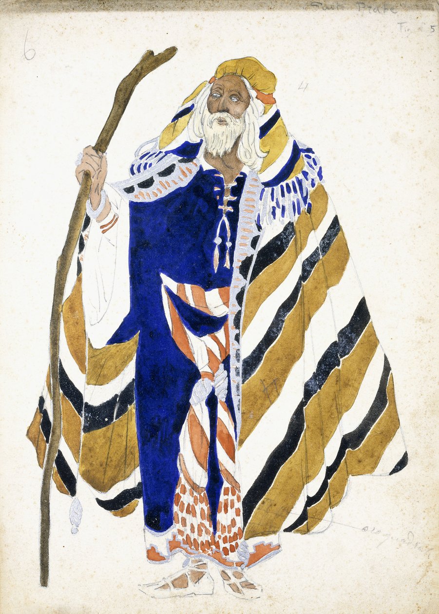 Un costume pour un danseur dans Suite Arabe, représentant un vieil homme tenant un bâton - Leon Bakst