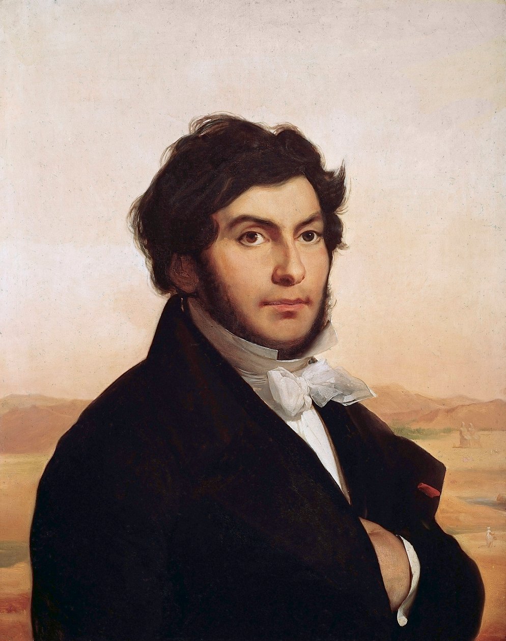 Portrait de Jean-François Champollion (1790-1832), égyptologue français, déchiffreur des hiéroglyphes. Peinture de Léon Cogniet (1794-1880). Musée du Louvre. - Léon Cogniet