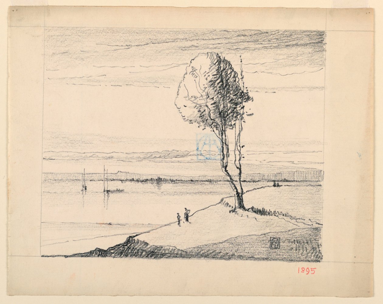 Colline et arbre avec des voiliers au loin - Leon Dabo