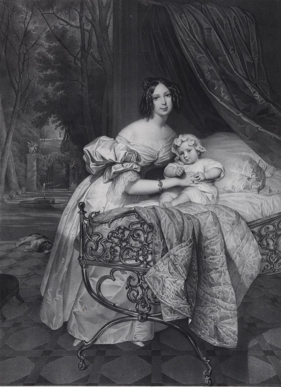 Portrait de Maria Irineevna Buteneva, née Chreptowicz 1811-1890 avec sa fille Maria 1835-1905 - Leon Noel
