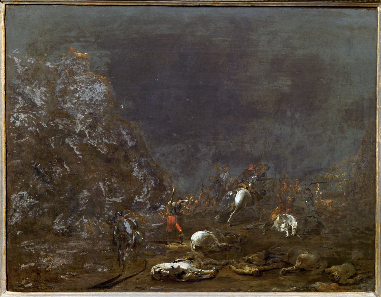 Bataille nocturne entre les troupes néerlandaises et espagnoles - Leonaert Bramer