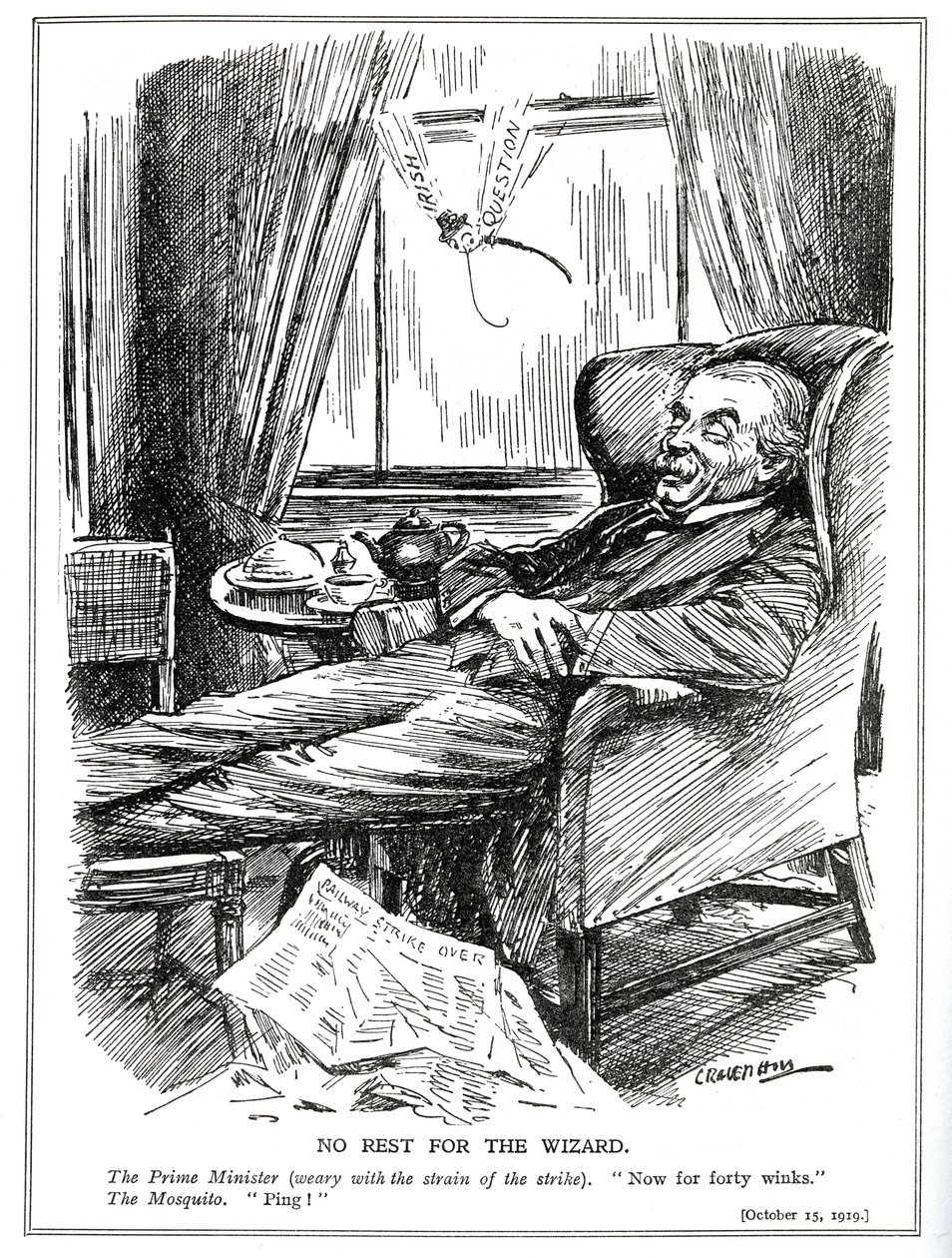 Lloyd George empêché de se reposer par les difficultés causées par les troubles industriels en Grande-Bretagne et les problèmes de l