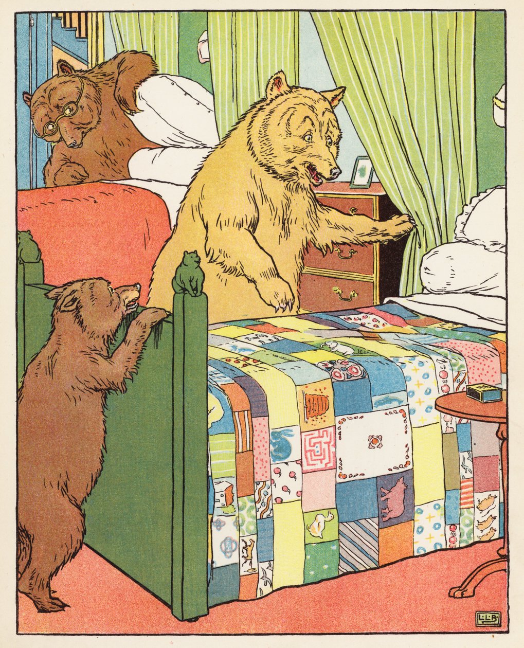 Les trois ours (lithographie couleur) - Leonard Leslie Brooke