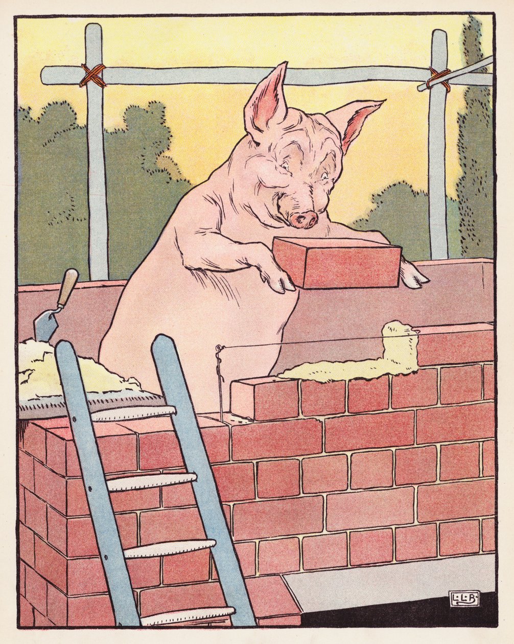 Les trois petits cochons (lithographie couleur) - Leonard Leslie Brooke