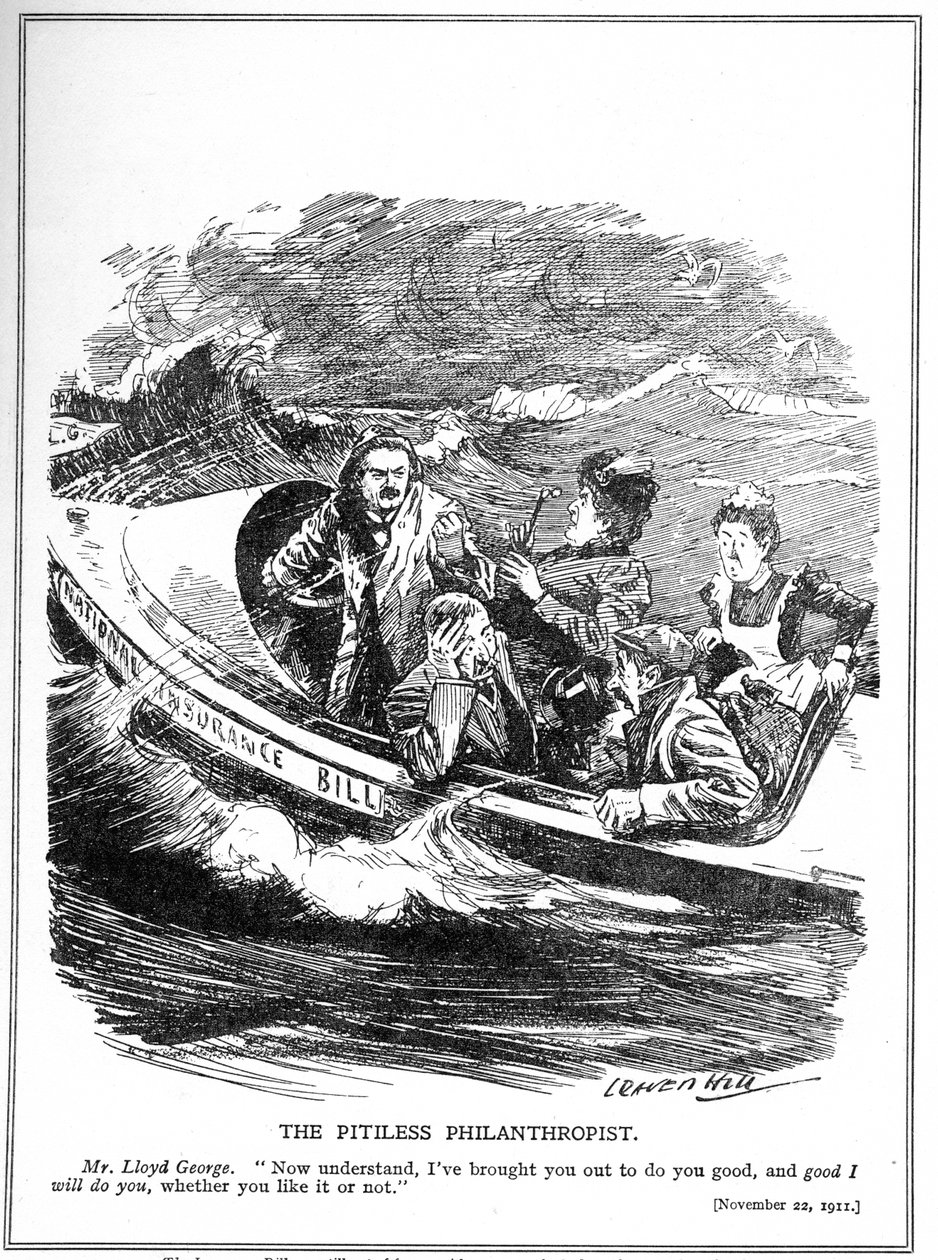 Lloyd George, représenté comme un marin de bateau de sauvetage, face à l