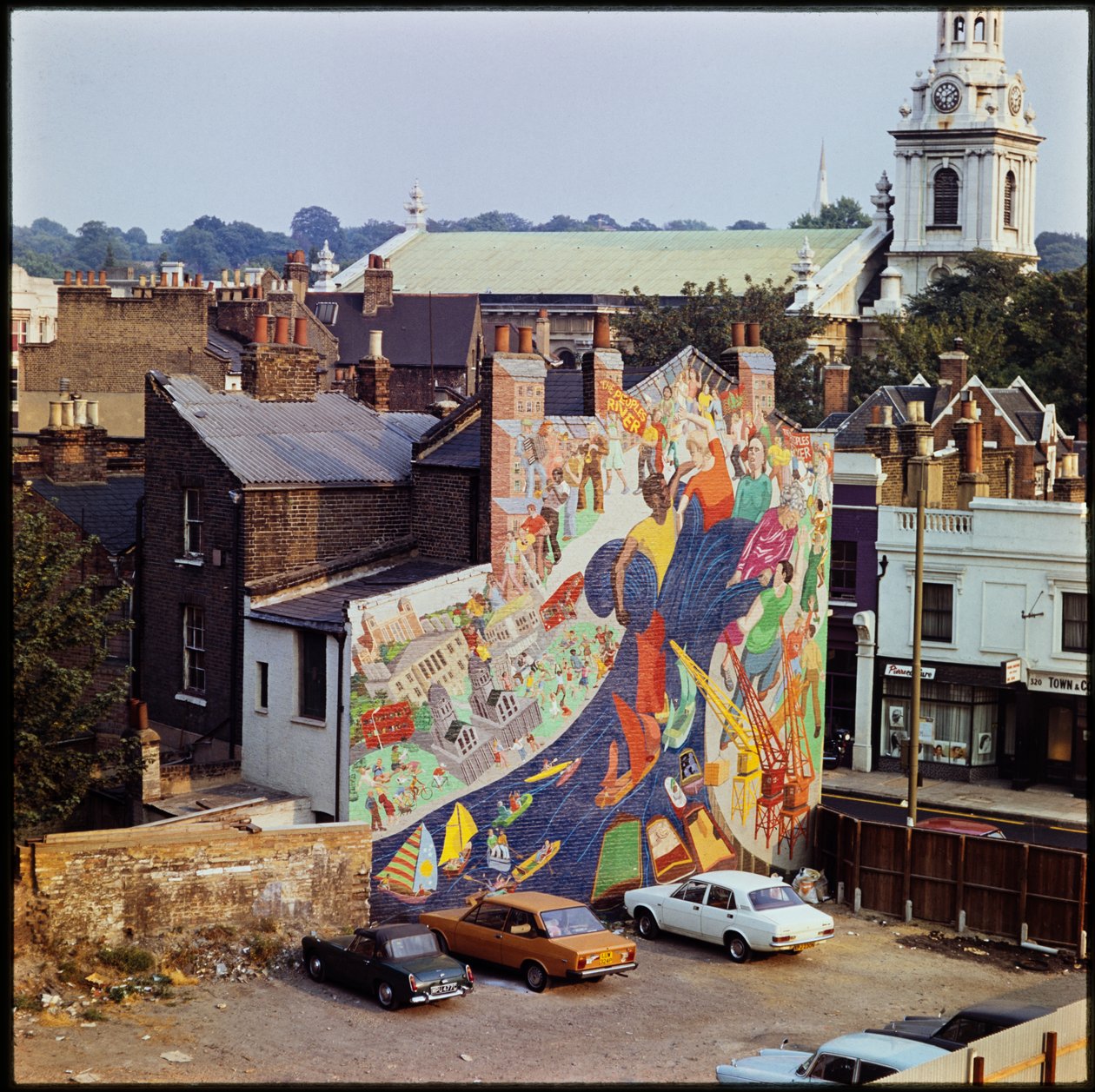 Peinture murale de la rivière du peuple, Creek Road, Greenwich, Autorité du Grand Londres, Royaume-Uni - Leonard Robin Mattock