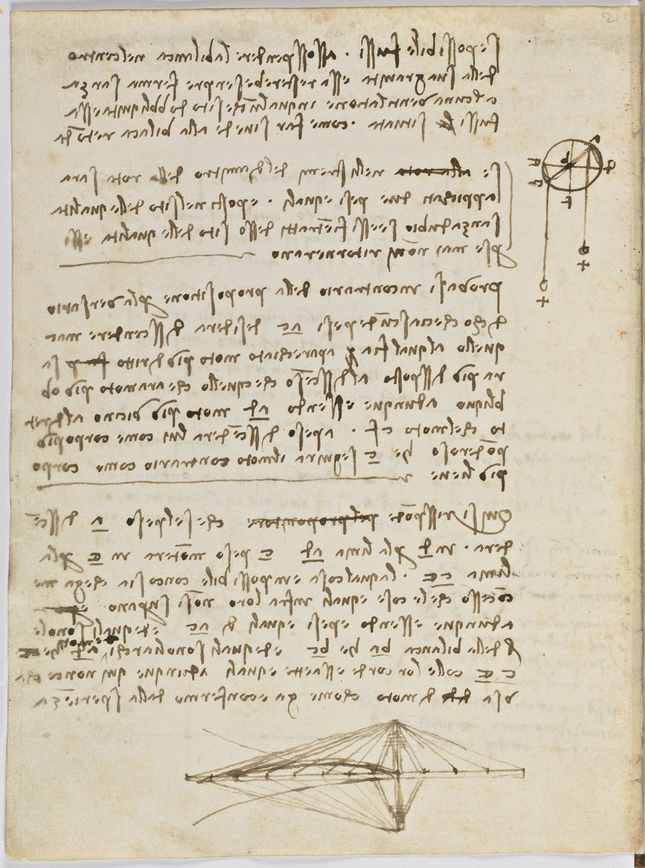 Code de vol des oiseaux, c. 1505-06, manuscrit sur papier, cc. 18, feuille 2 verso - Leonardo da Vinci