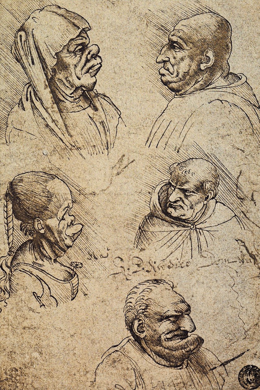 Cinq têtes grotesques (dessin de Léonard de Vinci) - Leonardo da Vinci