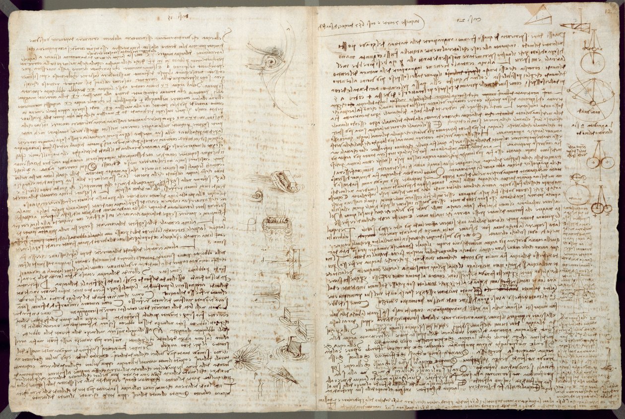 Diagrammes scientifiques, du Codex Leicester, 1508-12 - Leonardo da Vinci