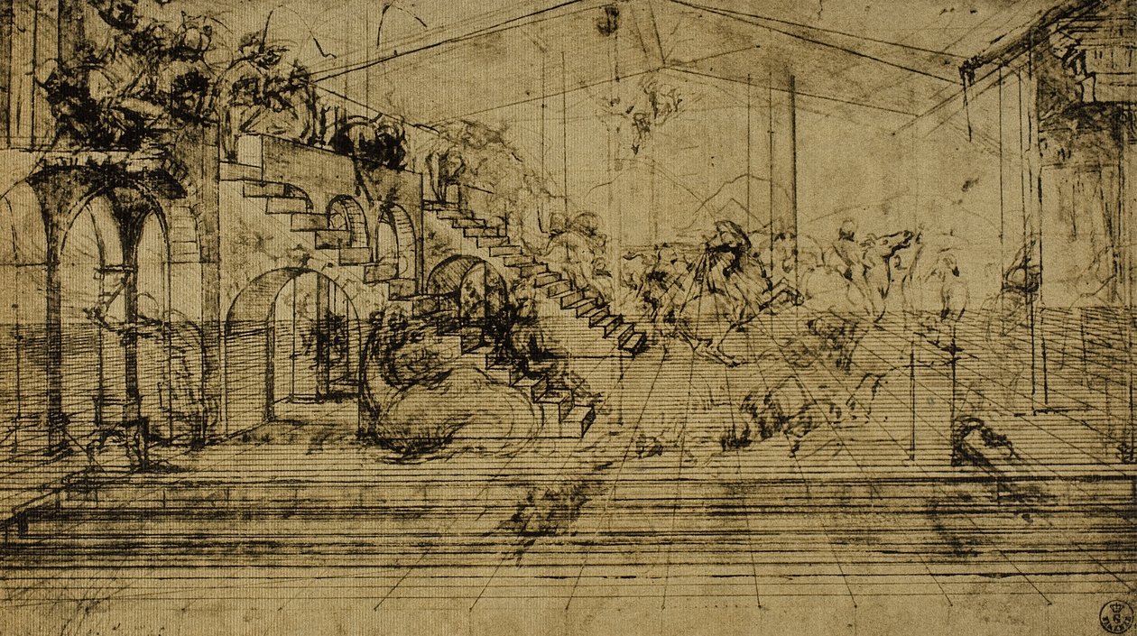 Étude de perspective (dessin de Léonard de Vinci) - Leonardo da Vinci