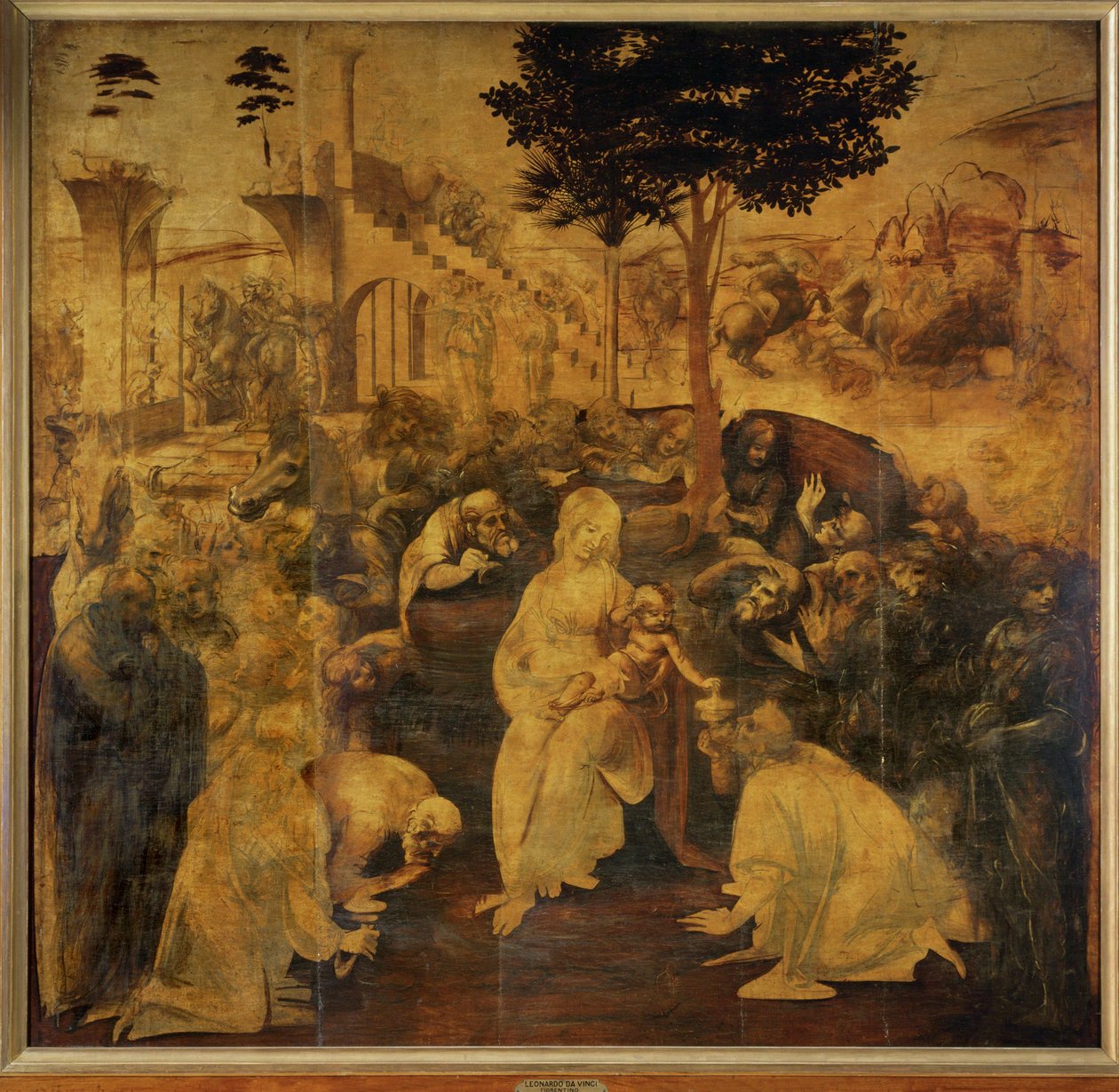Adoration des Mages, inachevée (sous-couche de peinture sur bois) - Leonardo da Vinci