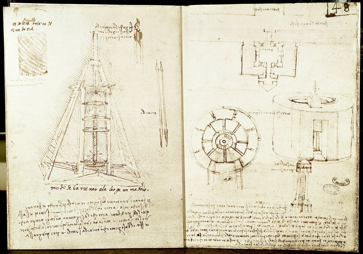 Architecture et art militaire : page de gauche : escargot. Escalier en colimaçon autour d