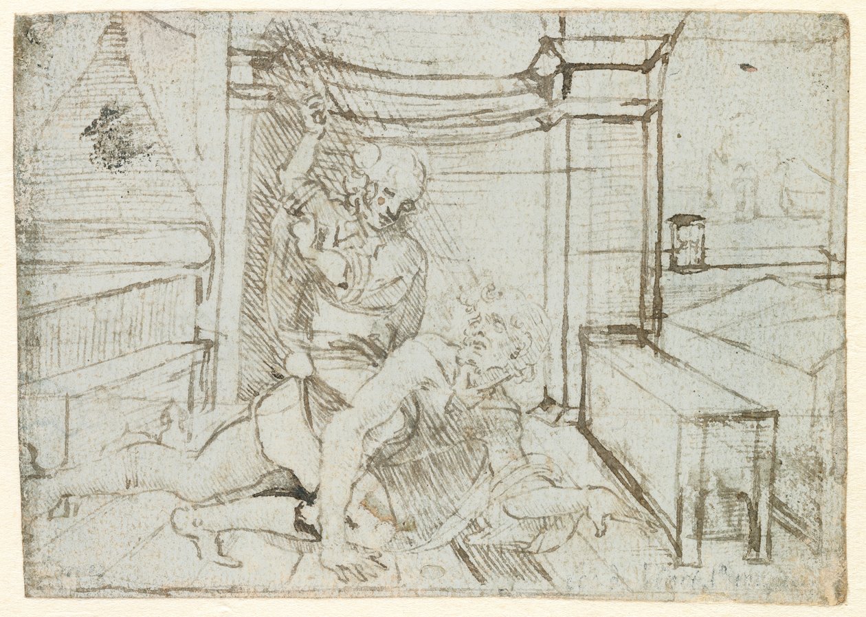 Aristote et Phyllis (ou Campaspe), vers 1480 (plume et encre sur papier bleu) - Leonardo da Vinci