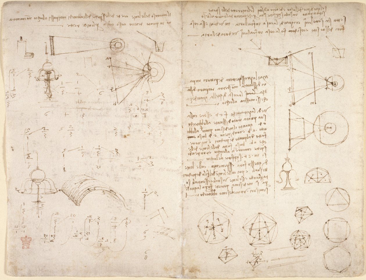 Arundel 263, f.221v, f.220 Notes, diagrammes et croquis du 