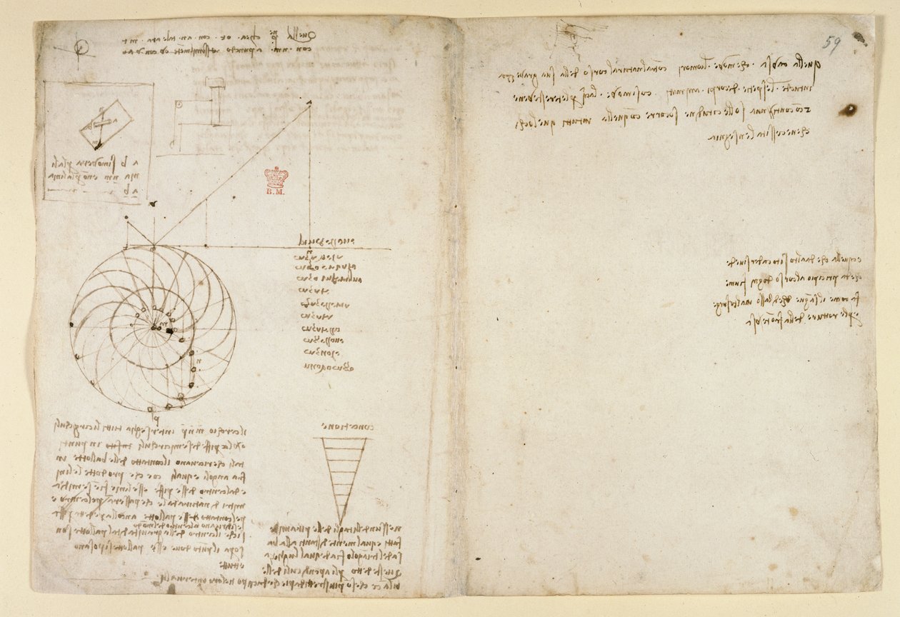 Arundel 263, f.44v, f.59 Un croquis d