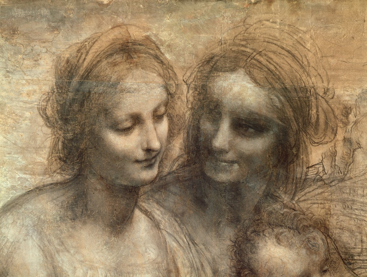 (détail) des têtes de la Vierge et de Sainte Anne, de La Vierge et l