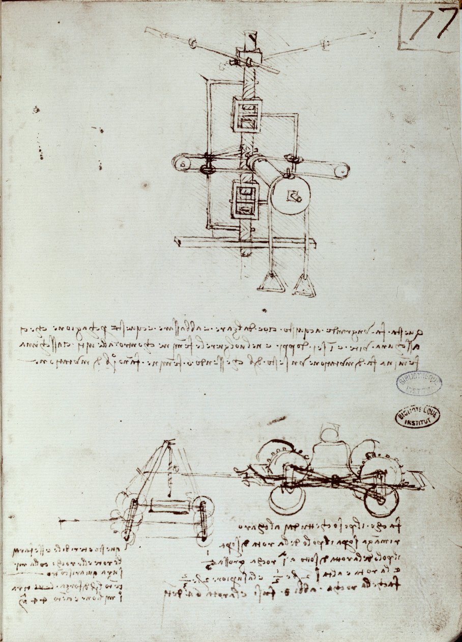 Dessin de machine volante. Manuscrit de Léonard de Vinci - Leonardo da Vinci