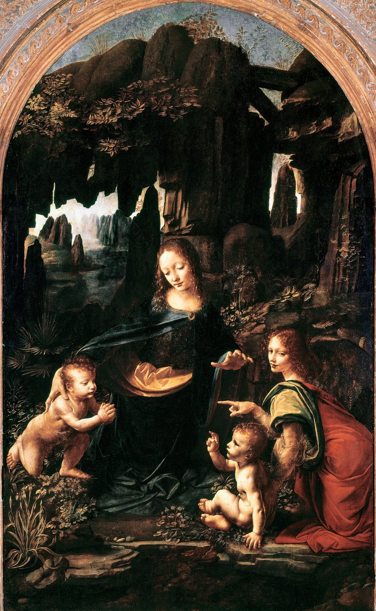 Madone des rochers, vers 1483-94 (huile sur panneau transférée sur toile) - Leonardo da Vinci
