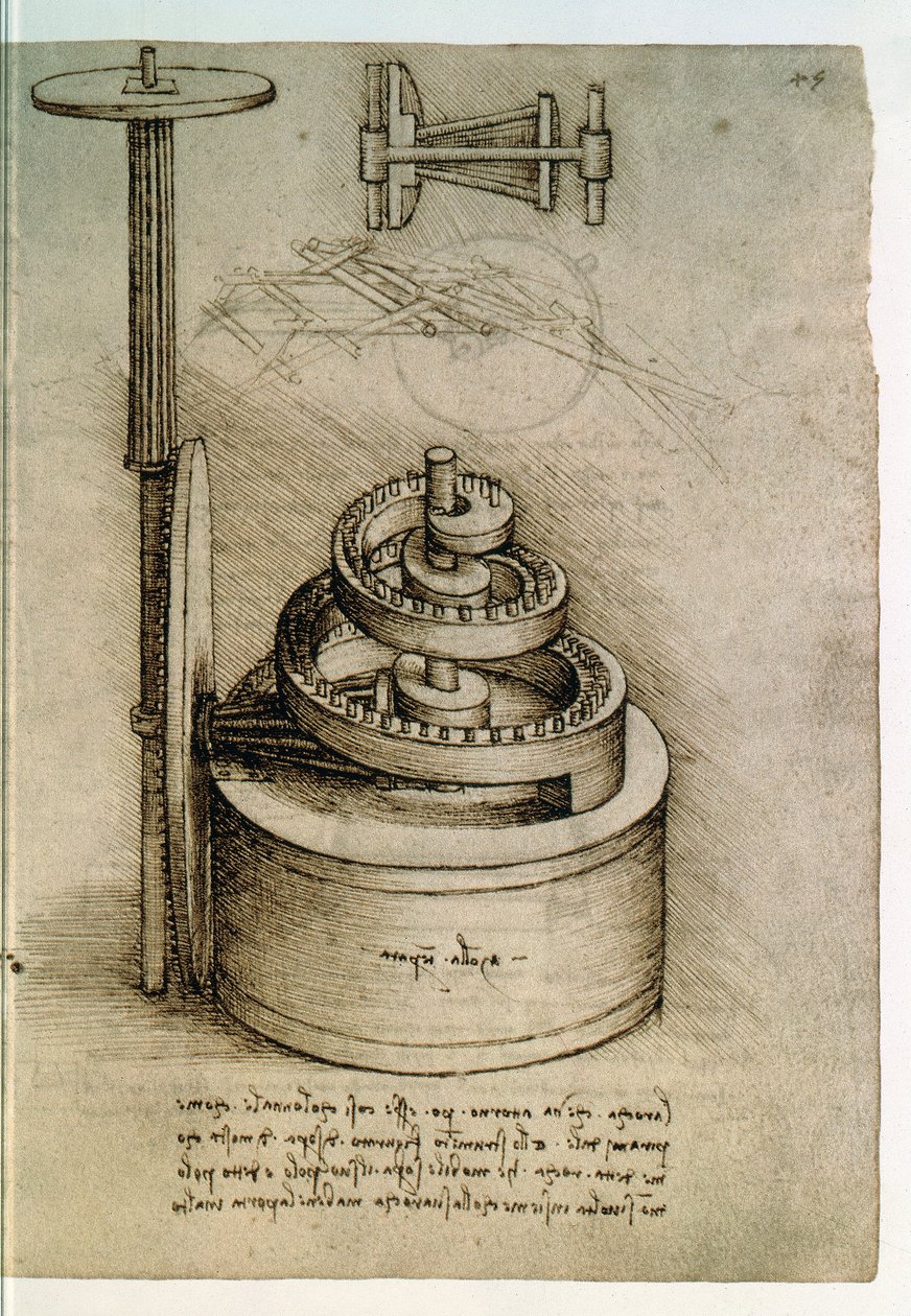 Ms. 8937, Codex Madrid I f.45r, ressort trempé - Leonardo da Vinci