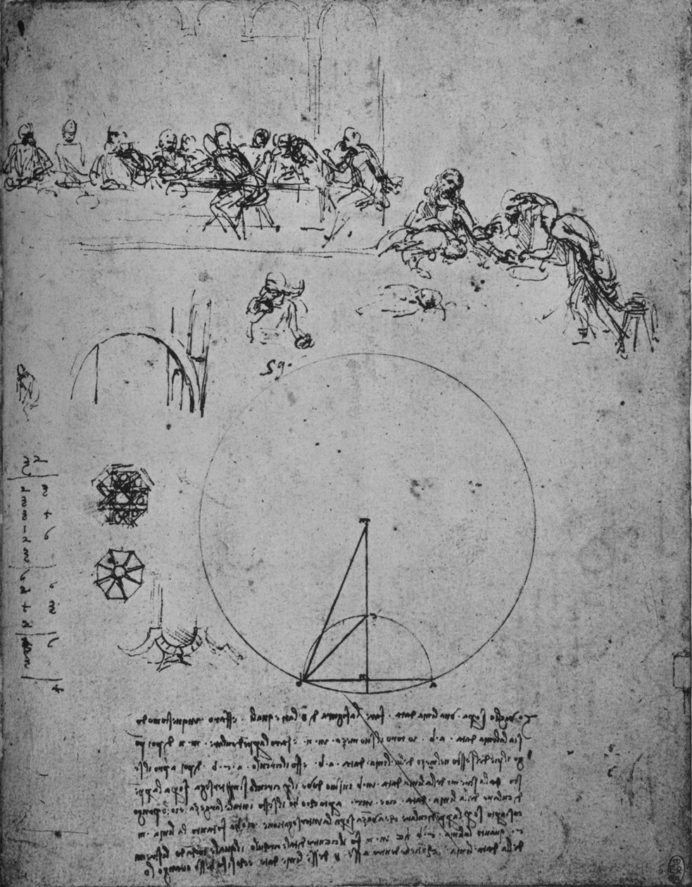Étude pour la Cène et figures mathématiques et calculs, vers 1480 - Leonardo da Vinci