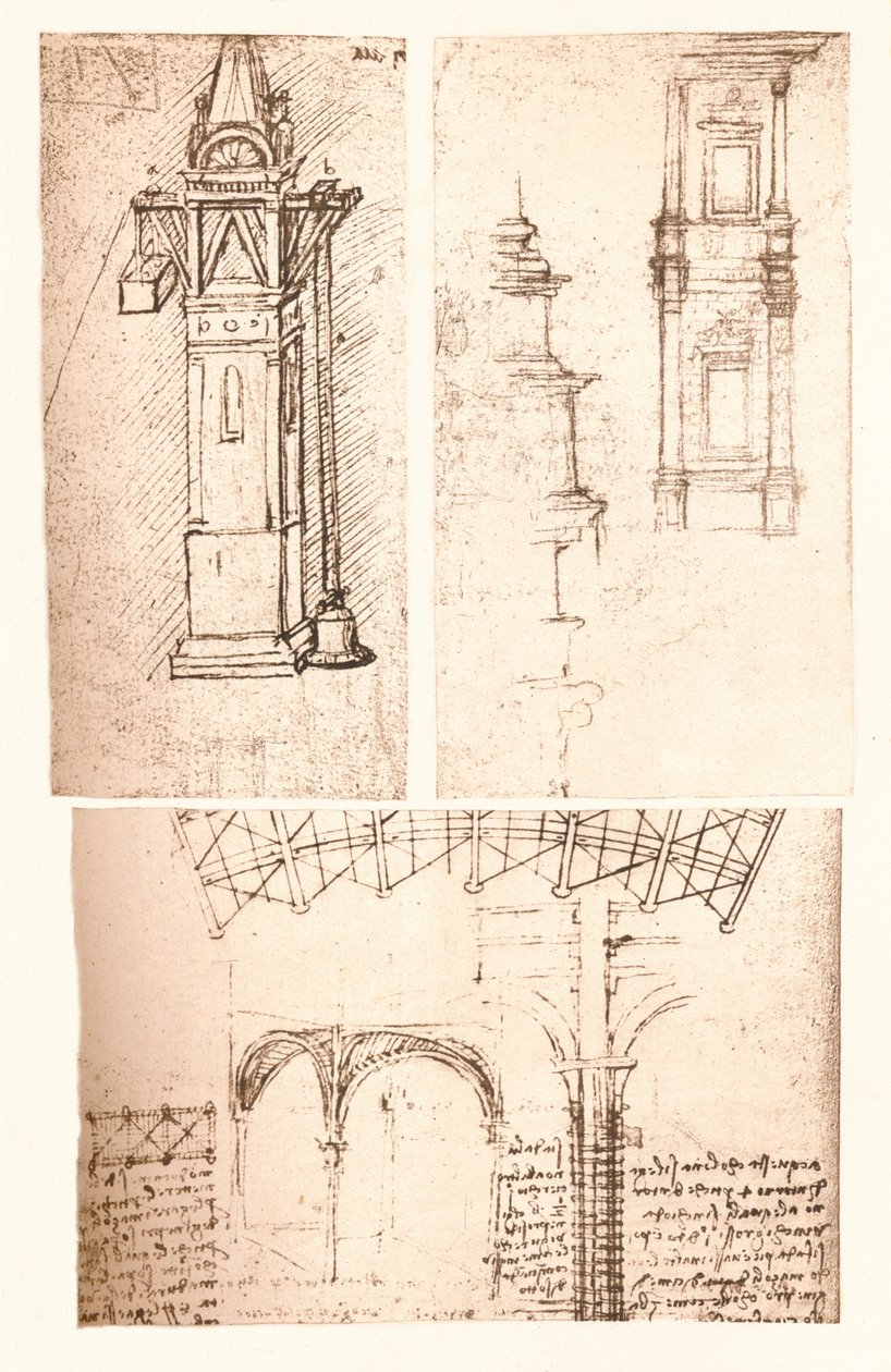 Trois dessins architecturaux, vers 1472-1519, 1883 - Leonardo da Vinci