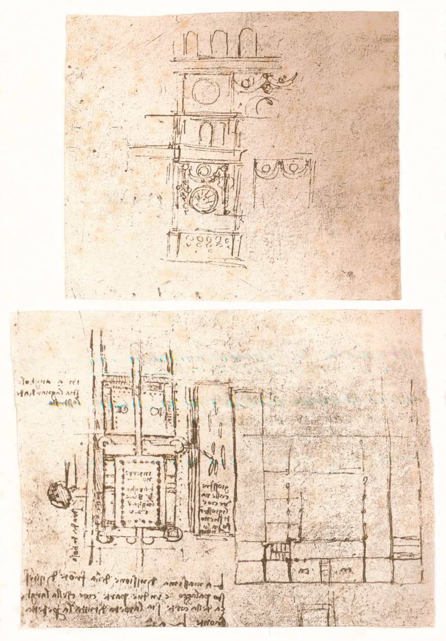 Deux dessins architecturaux, vers 1472-1519, 1883 - Leonardo da Vinci