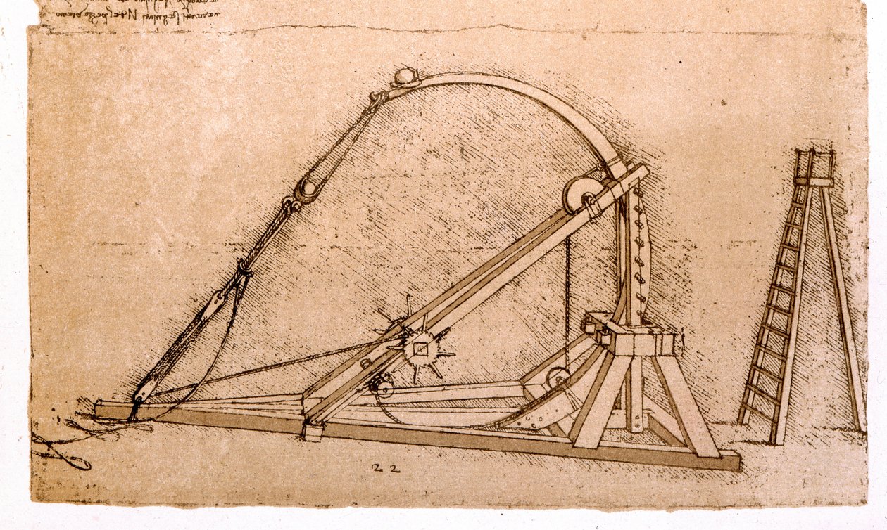 Machine de guerre : étude de catapulte par Léonard de Vinci (1452-1519) - Leonardo da Vinci