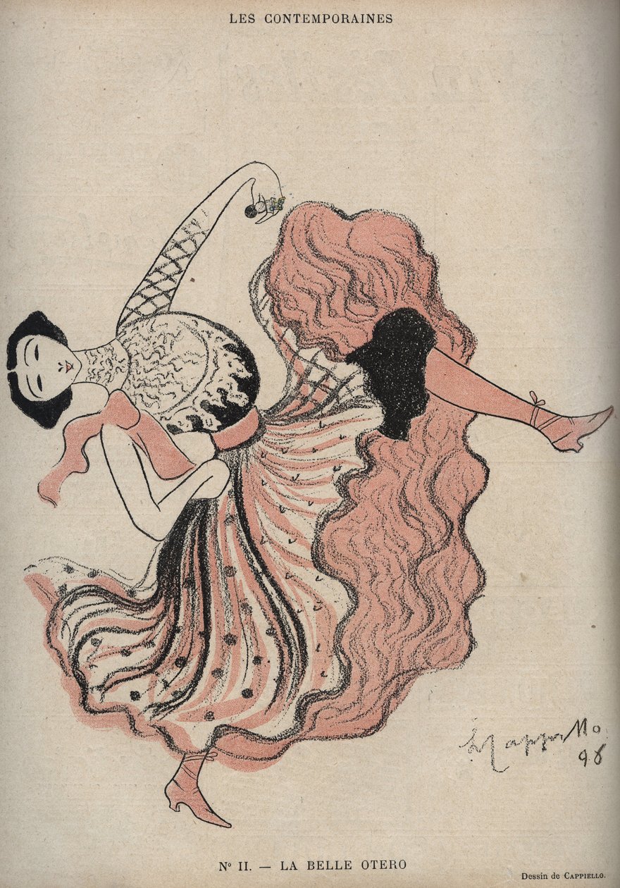 Portrait de Caroline (La Belle) Otero (1868-1965), danseuse et courtisane espagnole - dessin de Leonetto Cappiello (1875-1942) dans « Le Rire » de 1898 - Leonetto Cappiello
