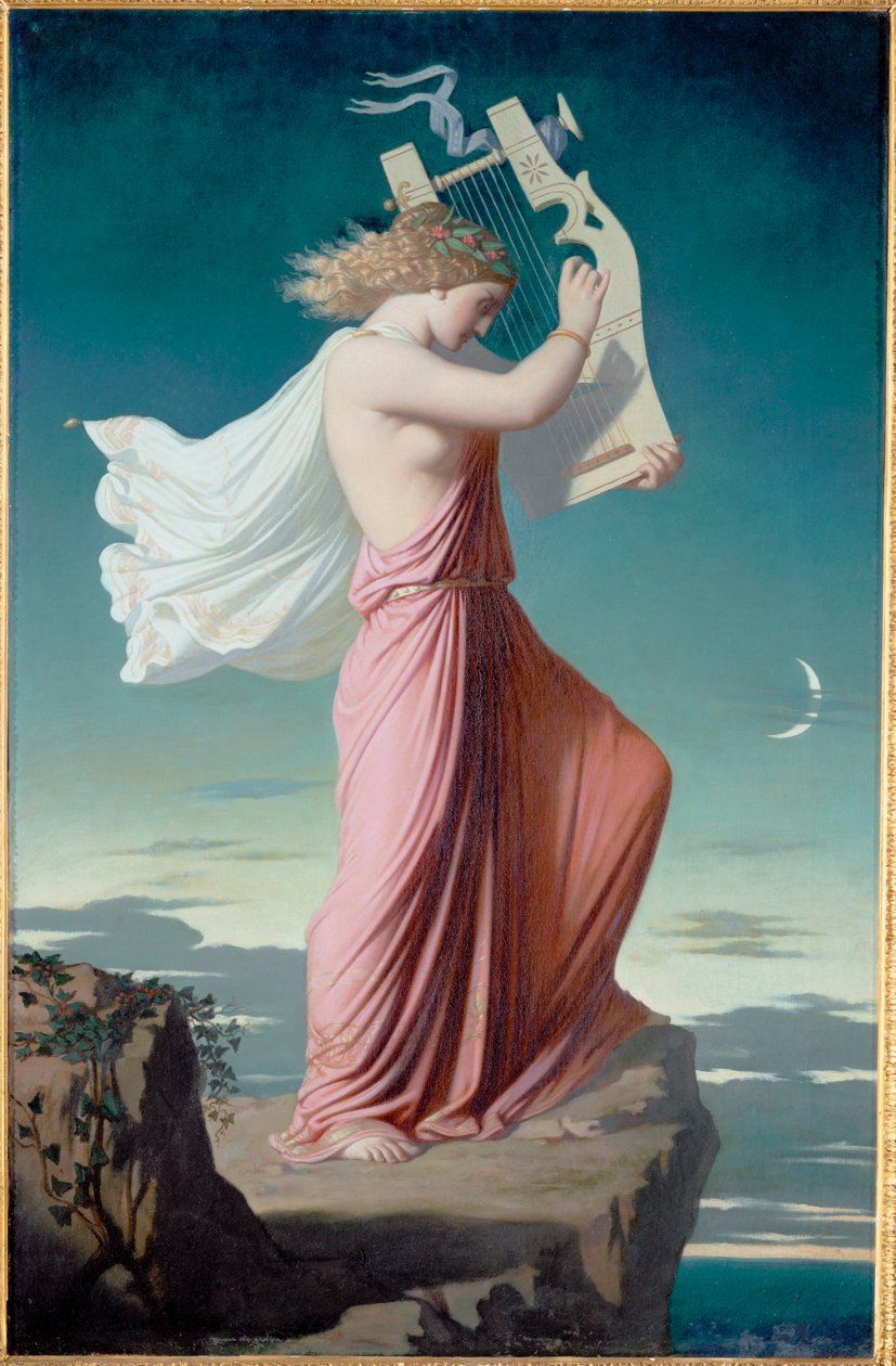 Sappho joue de la lyre (peinture sur toile) - Leopold Burthe