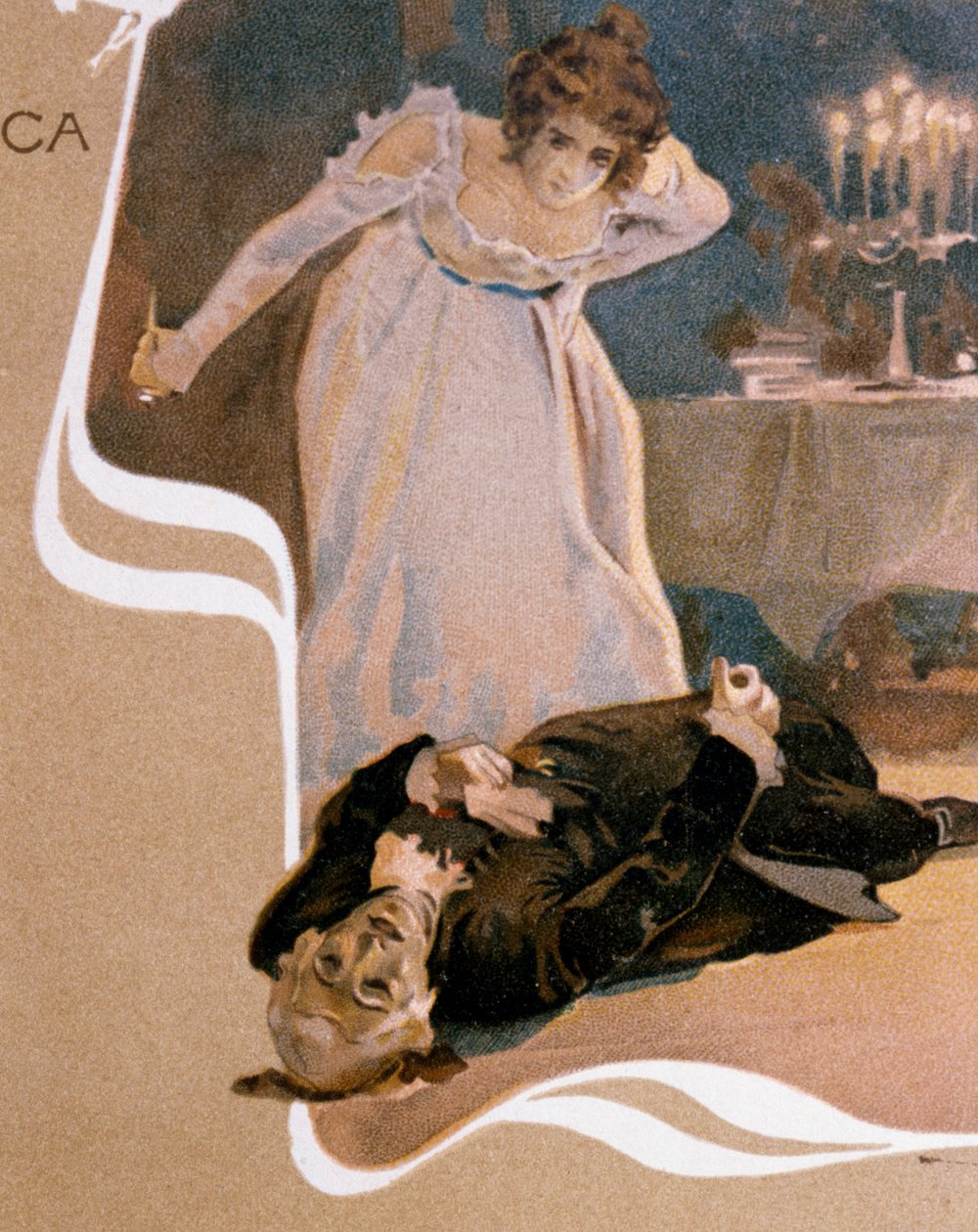 Carte postale illustrée par Leopoldo Metlicovitz (1868-1944) représentant des scènes de Tosca, opéra de Giacomo Puccini (1858-1924) - Leopoldo Metlicovitz