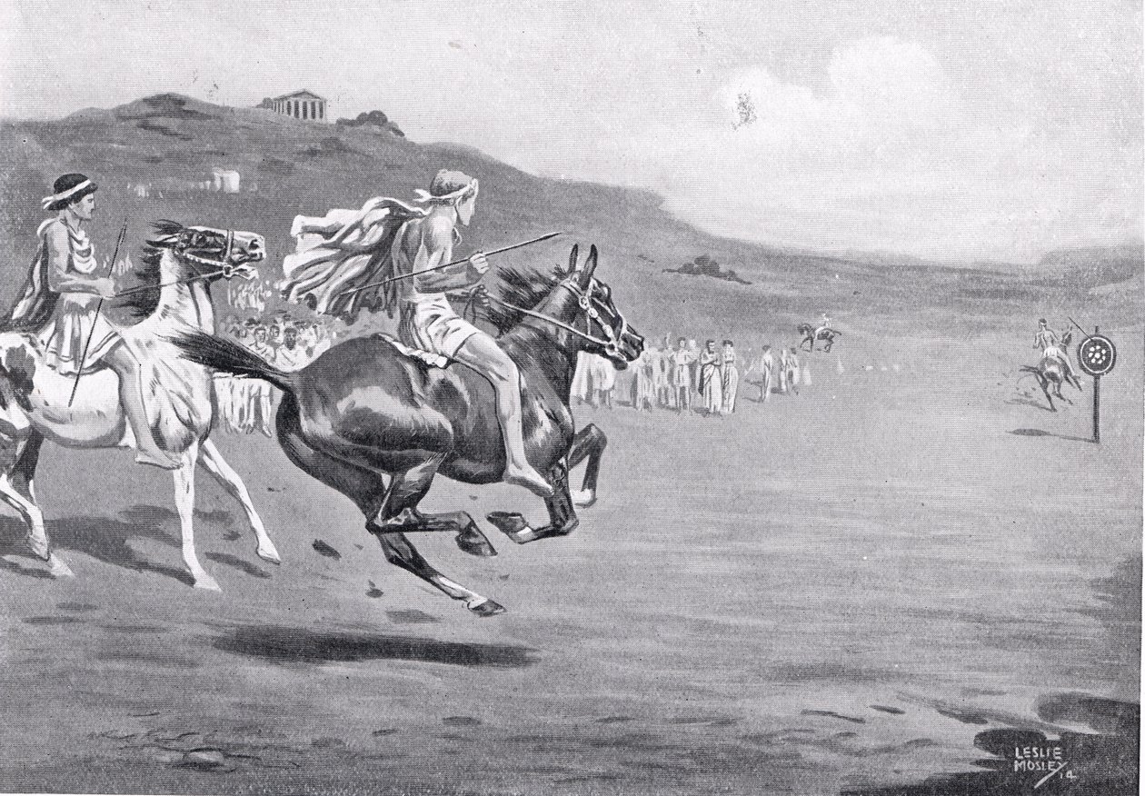Cavaliers grecs lançant le javelot, illustration de 