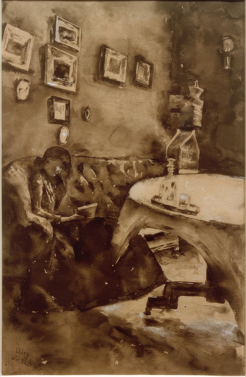 Intérieur avec une dame lisant - Lesser Ury