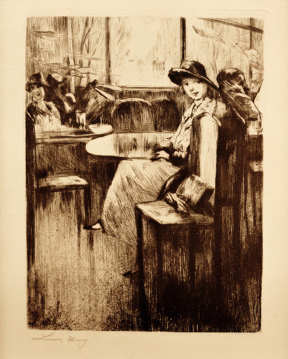 Jeune fille au café avec vue sur la rue - Lesser Ury