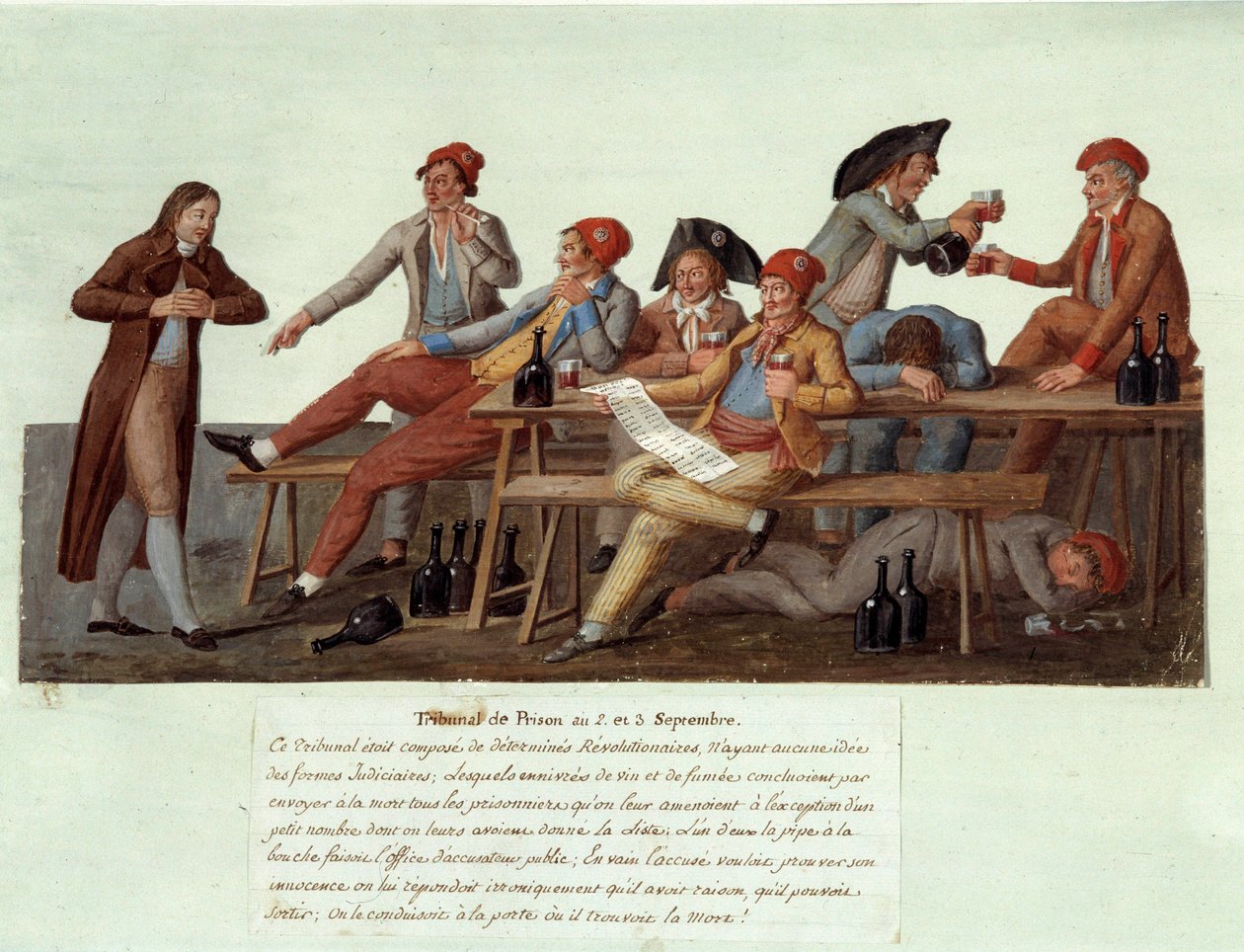 Révolution française de 1789 : « Une cour de prison les 2 et 3 septembre » Représentation satirique d