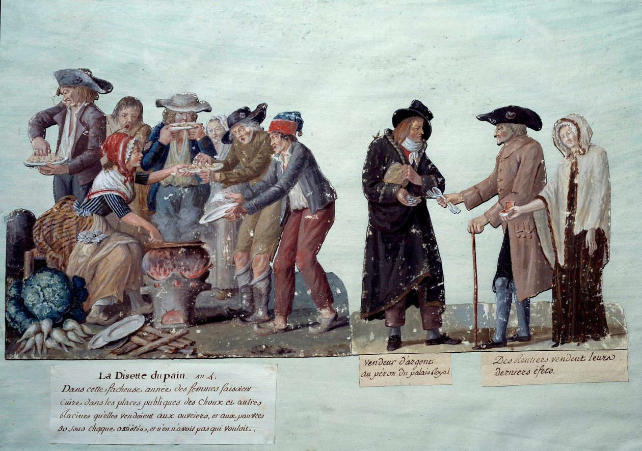 Scènes sous la Révolution française : "pénurie de pain, vendeur d