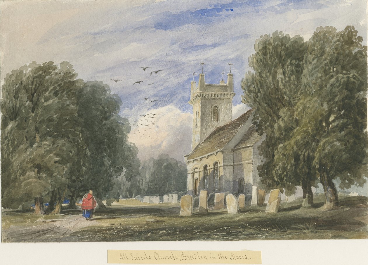 Église de Bradley-in-the-Moors : aquarelle, nd [c1830-1840] - Lewis John Wood