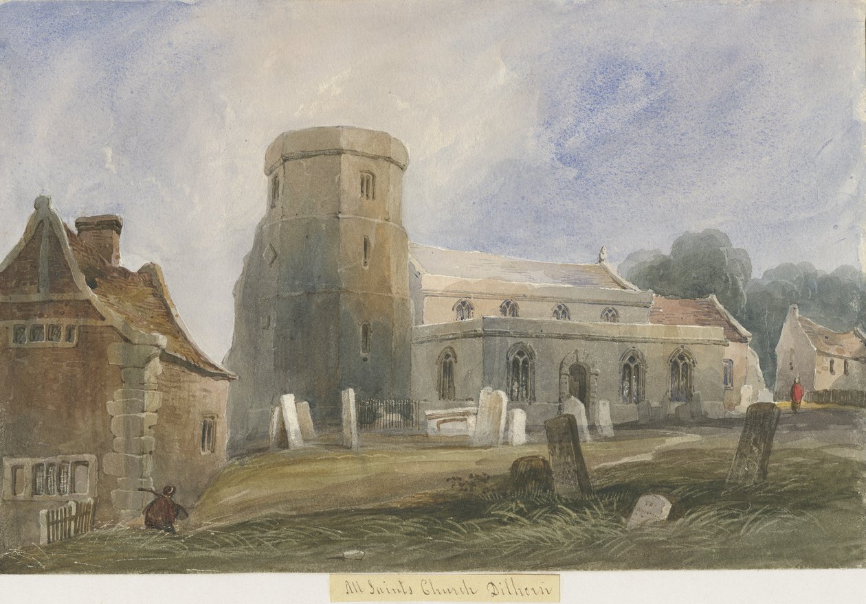 Église de Dilhorne: aquarelle, nd [c1830-1840] - Lewis John Wood