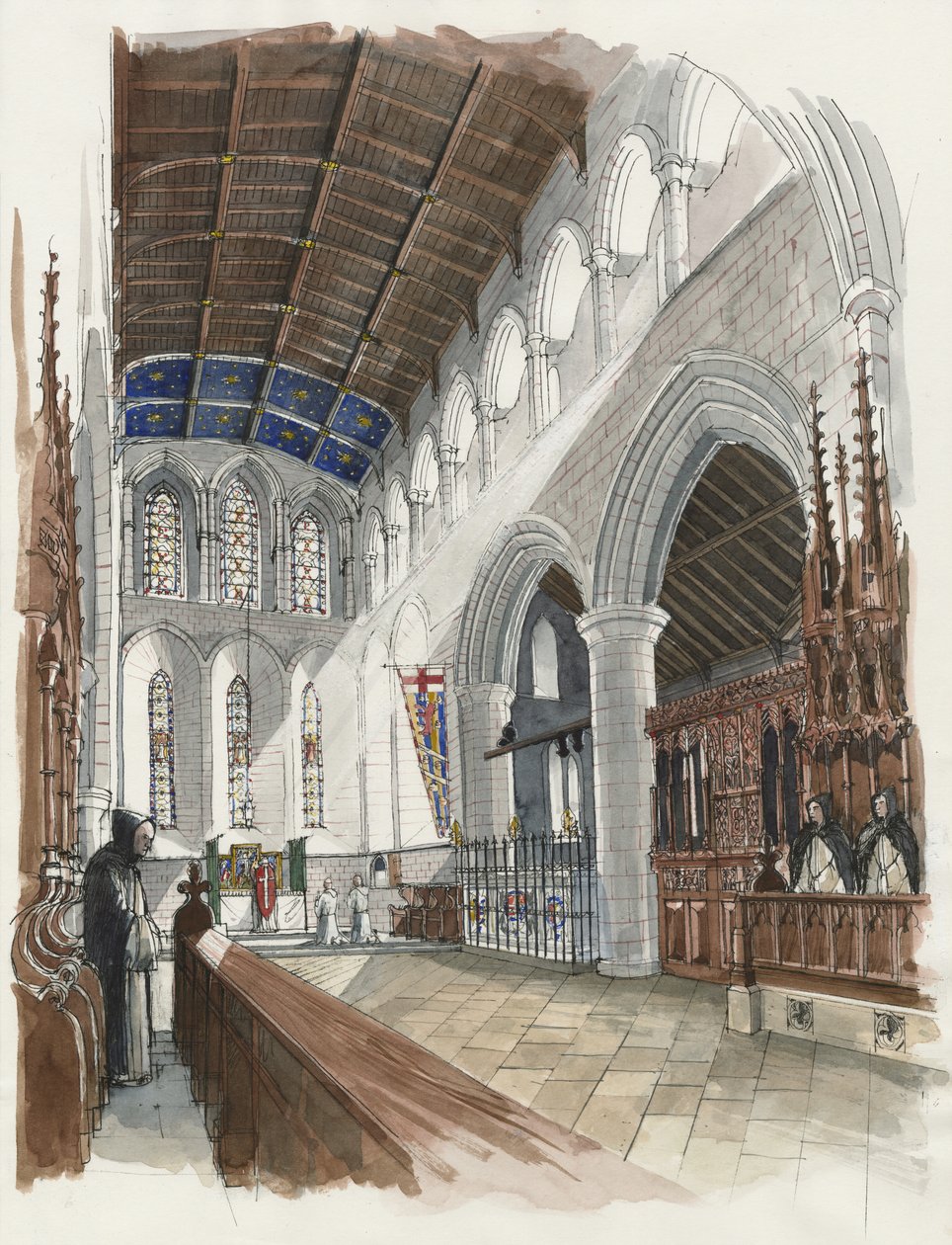 Reconstruction du presbytère du prieuré de Lanercost (aquarelle sur papier) - Liam Wales